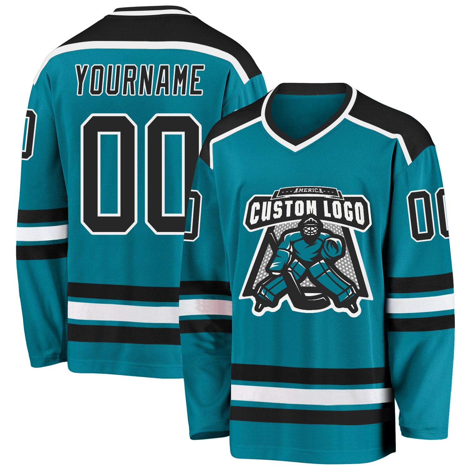 Custom Teal Hockey Jersey | Black and White Design | Personalized Hockey Apparel Custom Teal Black-White Hockey Jersey