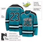 Custom Teal Hockey Jersey | Black and White Design | Personalized Hockey Apparel Custom Teal Black-White Hockey Jersey - Image 3