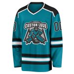 Custom Teal Hockey Jersey | Black and White Design | Personalized Hockey Apparel Custom Teal Black-White Hockey Jersey - Image 2