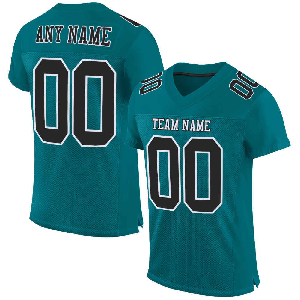 Custom Teal Black White Authentic Football Jersey - Mesh Design for Comfort Custom Teal Black-White Mesh Authentic Football