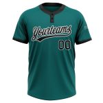 Custom Teal Black White Unisex Softball Jersey - Two-Button Design, Comfortable Fit Custom Teal Black-White Two-Button Unisex - Image 2