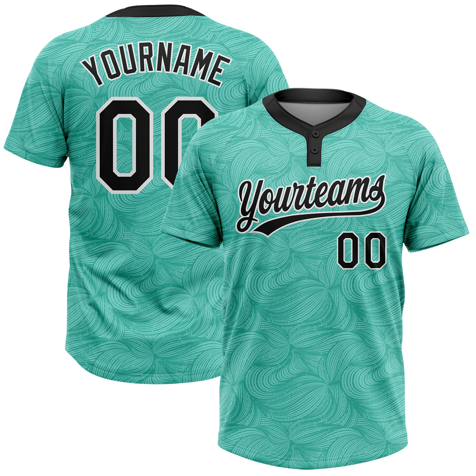 Custom Unisex Softball Jersey Two-Button Teal Black White Style 3822 Custom Teal Black-White Two-Button Unisex Softball Jersey
