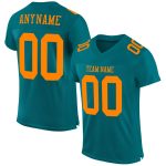 Teal Blaze Orange Custom Football Jersey - Authentic Mesh Sport Apparel Custom Teal Blaze Orange Mesh Authentic Football