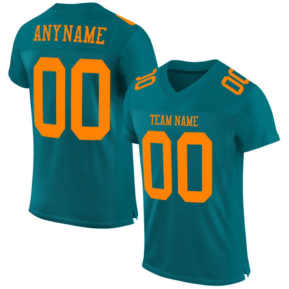 Teal Blaze Orange Custom Football Jersey - Authentic Mesh Sport Apparel Custom Teal Blaze Orange Mesh Authentic Football