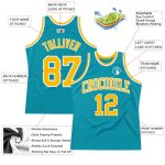 Teal Gold White Throwback Basketball Jersey - Custom Authentic Sports Apparel Custom Teal Gold-White Authentic Throwback - Image 2