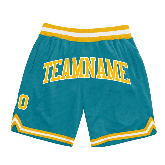 Teal Gold White Authentic Throwback Basketball Shorts - Custom Design Custom Teal Gold-White Authentic Throwback Basketball - Image 1