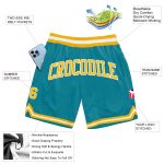 Teal Gold White Authentic Throwback Basketball Shorts - Custom Design Custom Teal Gold-White Authentic Throwback Basketball - Image 2