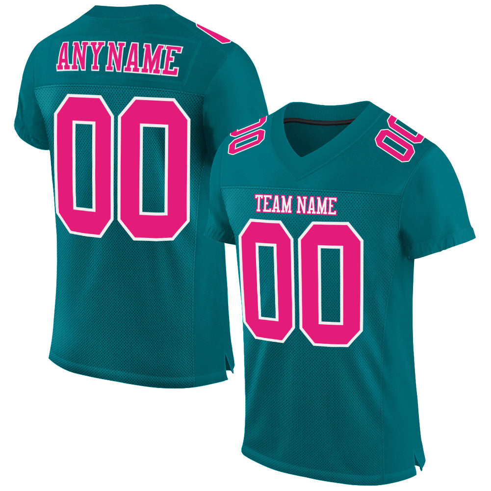 Custom Teal Hot Pink White Football Jersey - Authentic Mesh Sports Gear Custom Teal Hot Pink-White Mesh Authentic Football