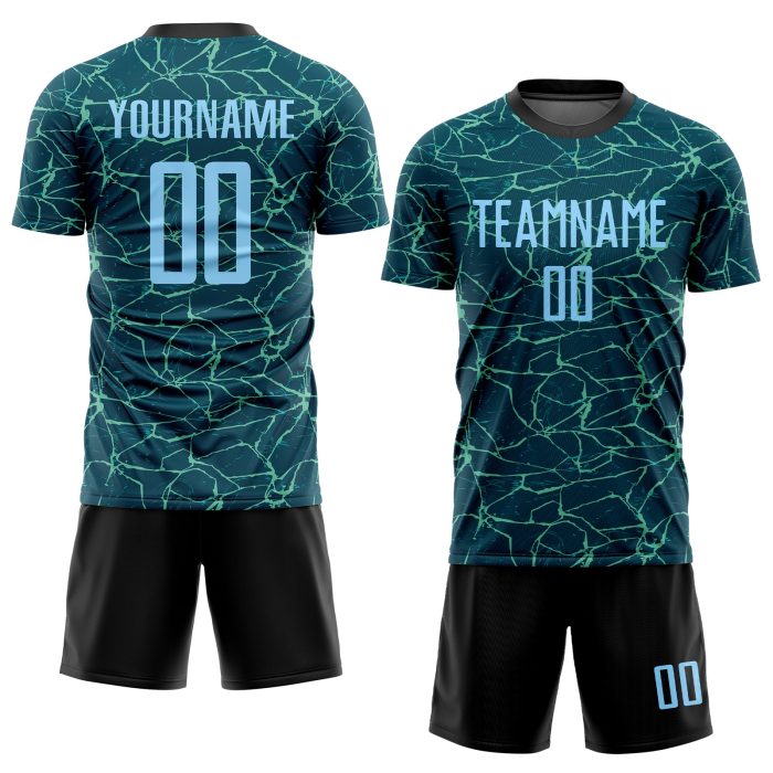 Custom Teal Light Blue Black Soccer Jersey Sublimation Uniform for Men and Women Custom Teal Light Blue-Black Sublimation - Image 2