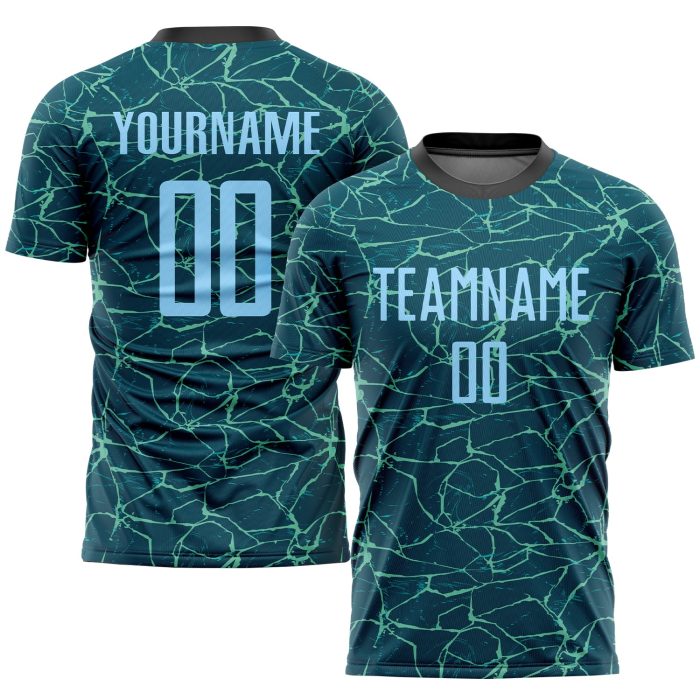 Custom Teal Light Blue Black Soccer Jersey Sublimation Uniform for Men and Women Custom Teal Light Blue-Black Sublimation - Image 1