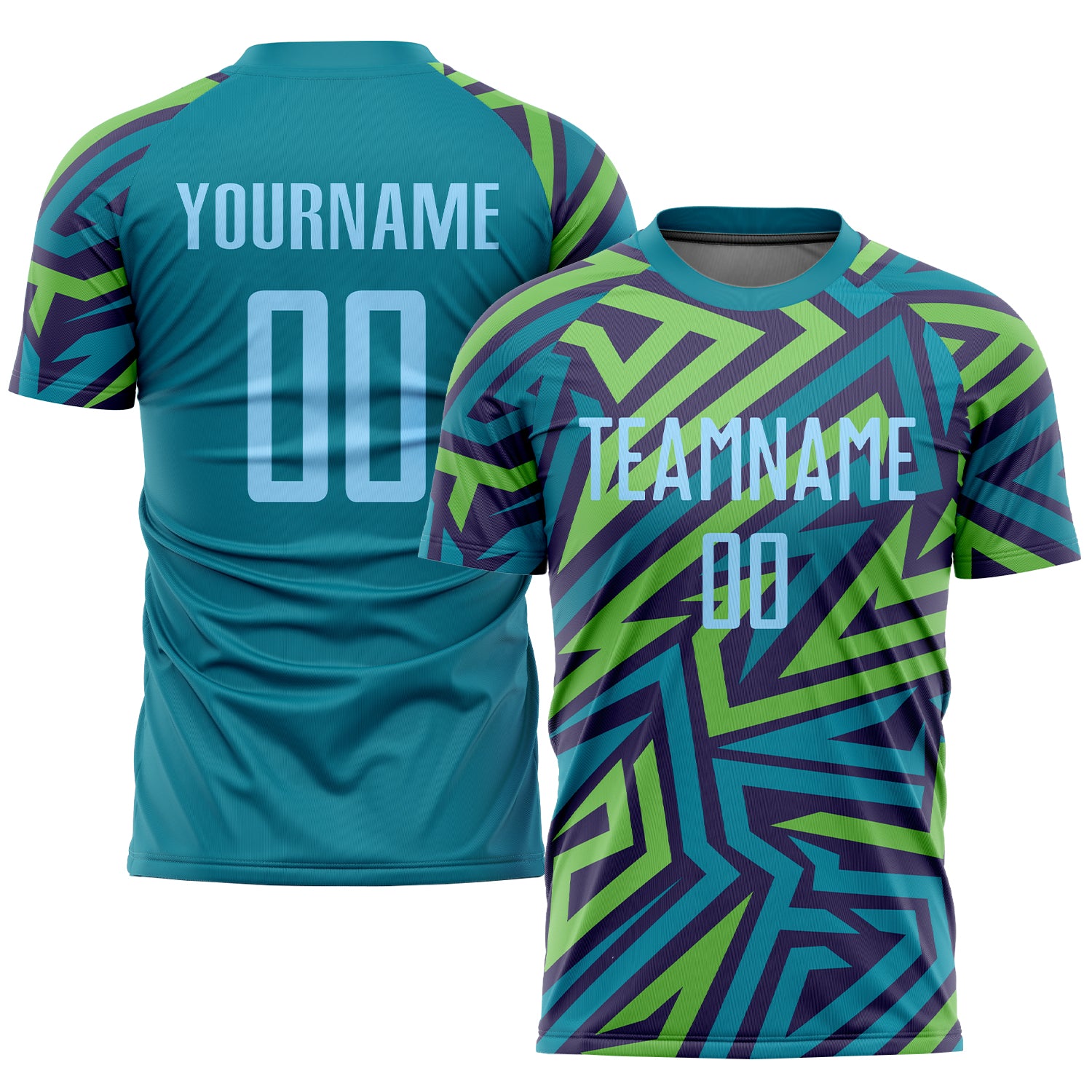 Teal Light Blue and Kelly Green Sublimation Soccer Jersey - Custom Uniform Custom Teal Light Blue-Kelly Green Sublimation