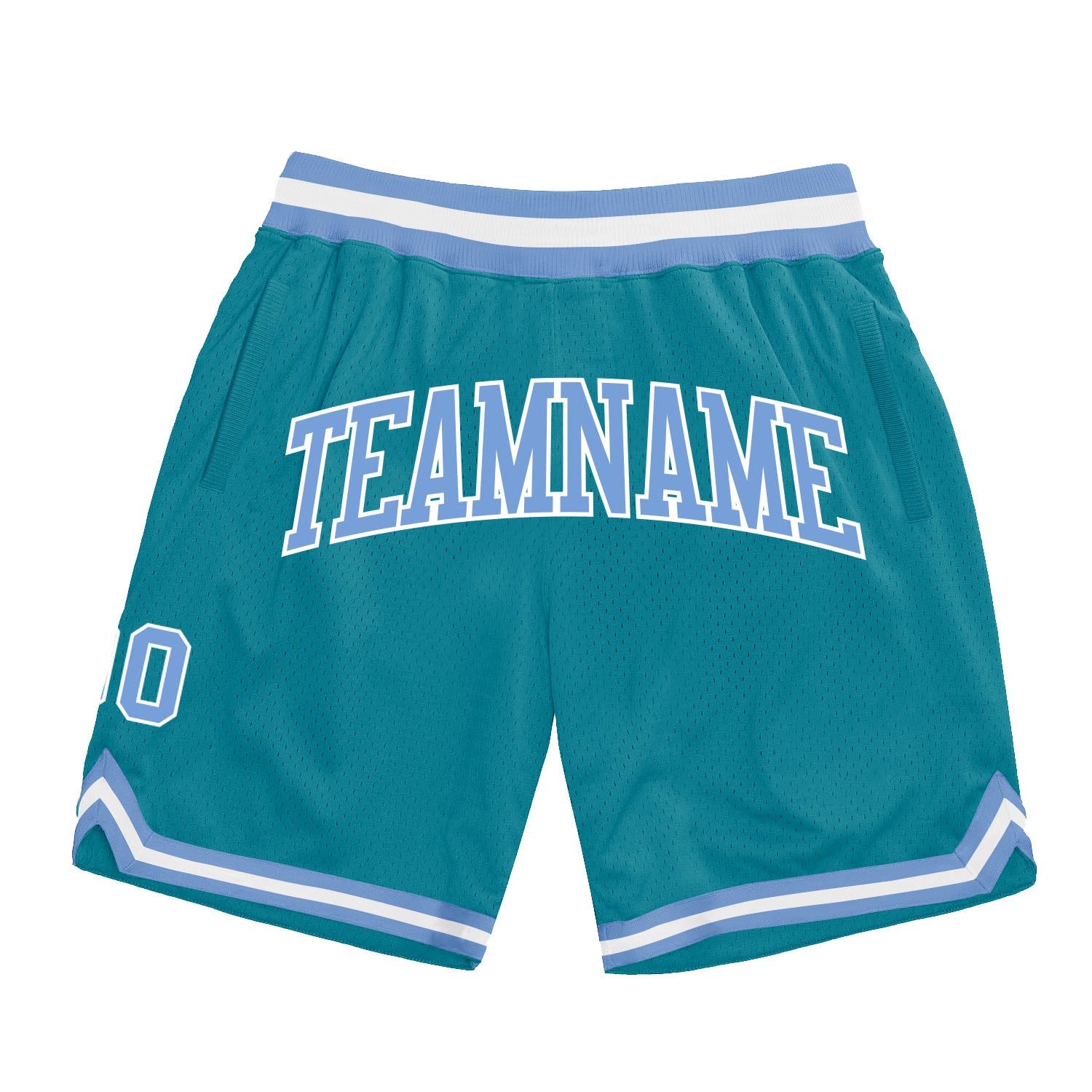 Custom Teal Light Blue White Basketball Shorts - Authentic Throwback Style Custom Teal Light Blue-White Authentic Throwback