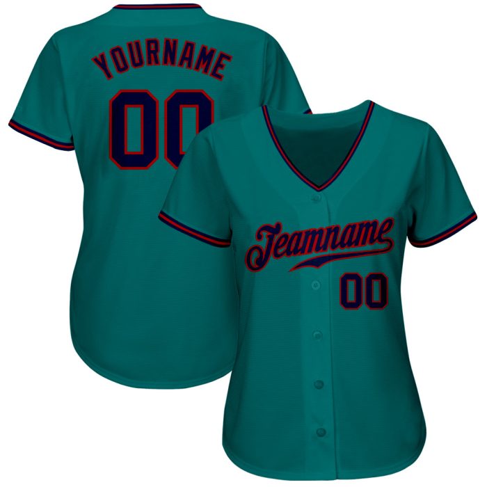 Custom Teal and Navy Red Authentic Baseball Jersey for Men and Women Custom Teal Navy-Red Authentic Baseball Jersey - Image 2