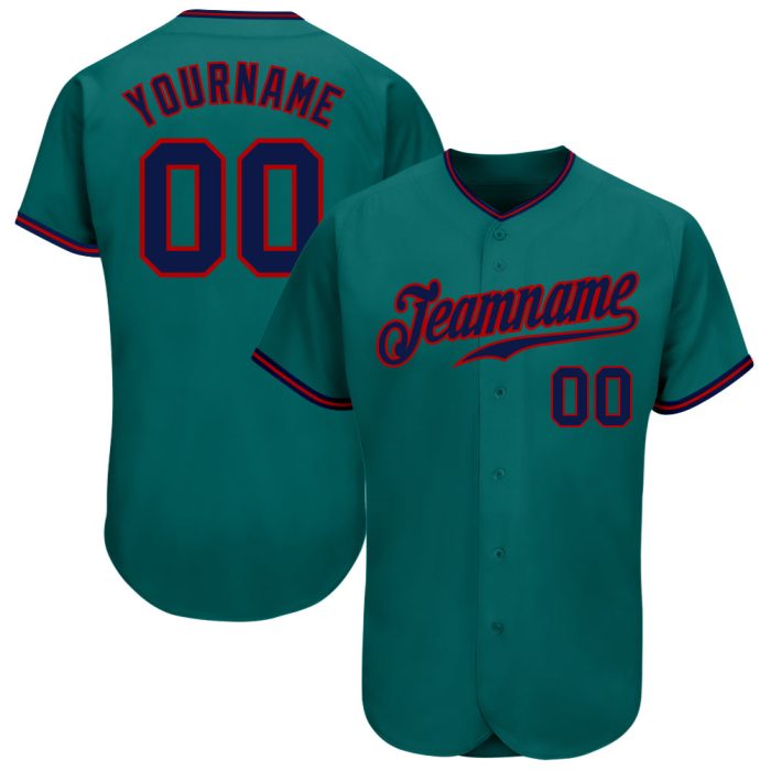 Custom Teal and Navy Red Authentic Baseball Jersey for Men and Women Custom Teal Navy-Red Authentic Baseball Jersey - Image 1