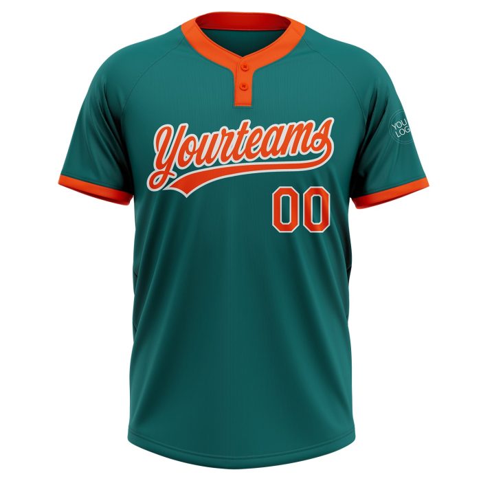 Custom Teal Orange White Softball Jersey for Men and Women - Two-Button Unisex Sportswear Custom Teal Orange-White Two-Button - Image 2