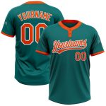 Custom Teal Orange White Softball Jersey for Men and Women - Two-Button Unisex Sportswear Custom Teal Orange-White Two-Button