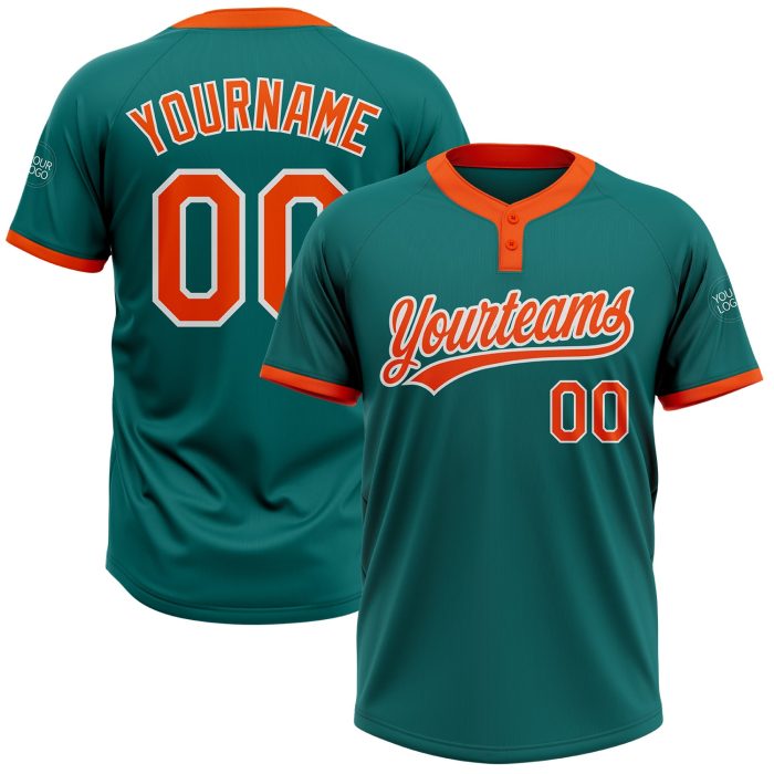 Custom Teal Orange White Softball Jersey for Men and Women - Two-Button Unisex Sportswear Custom Teal Orange-White Two-Button - Image 1