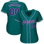 Custom Teal Purple White Baseball Jersey - Authentic Design, Perfect for Fans Custom Teal Purple-White Authentic Baseball - Image 2