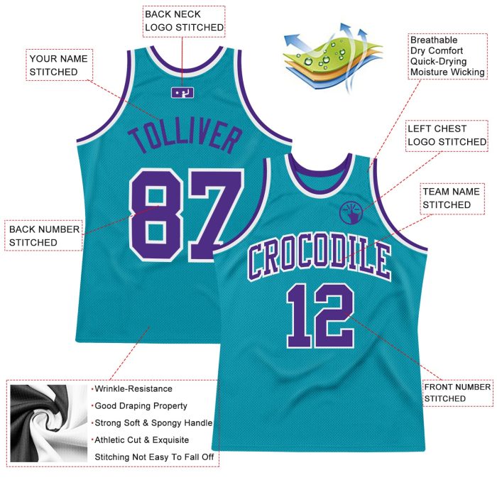 Teal Purple White Custom Basketball Jersey - Authentic Throwback Design Custom Teal Purple-White Authentic Throwback Basketball - Image 2