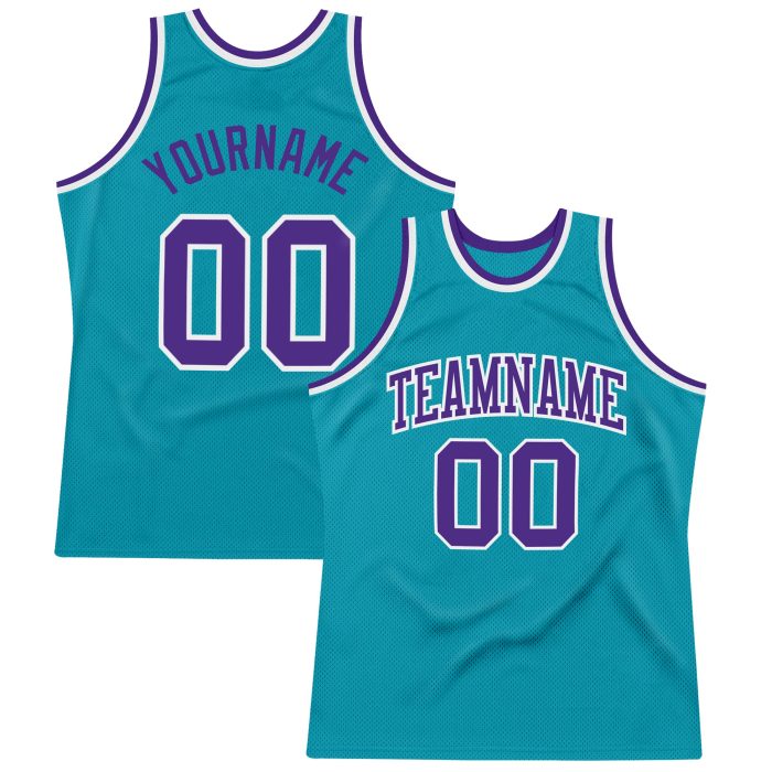 Teal Purple White Custom Basketball Jersey - Authentic Throwback Design Custom Teal Purple-White Authentic Throwback Basketball - Image 1
