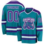 Teal and Purple White Hockey Jersey - Customizable Team Apparel Custom Teal Purple-White Hockey Jersey