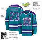 Teal and Purple White Hockey Jersey - Customizable Team Apparel Custom Teal Purple-White Hockey Jersey - Image 3