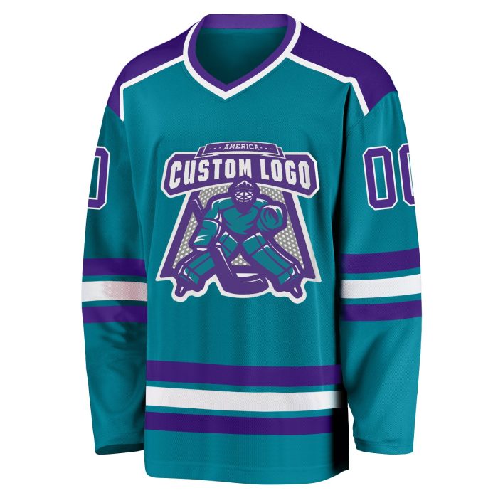 Teal and Purple White Hockey Jersey - Customizable Team Apparel Custom Teal Purple-White Hockey Jersey - Image 2