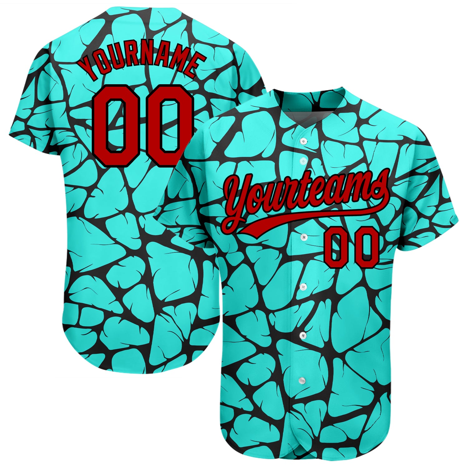 Custom Teal Red-Black 3D Pattern Design Authentic Baseball Jersey Teal Red-Black 3D Pattern Baseball Jersey - Custom Authentic Design for Fans Custom Teal Red-Black 3D Pattern Design Authentic - Image 1