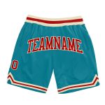 Custom Teal Red Cream Basketball Shorts - Authentic Throwback Style Custom Teal Red-Cream Authentic Throwback Basketball