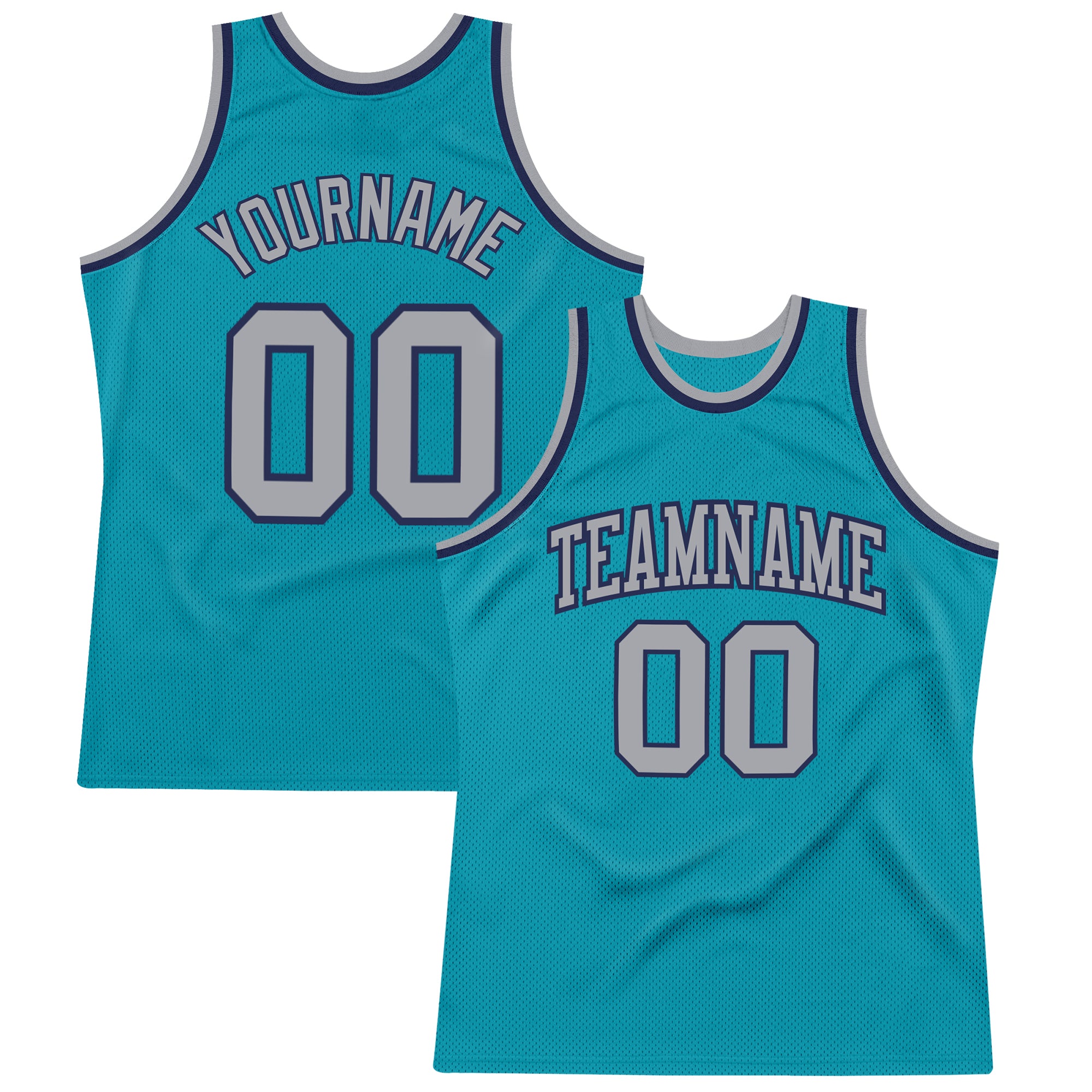 Custom Authentic Basketball Jersey Teal Silver Gray Navy Throwback-Unisex Fit Custom Teal Silver Gray-Navy Authentic Throwback