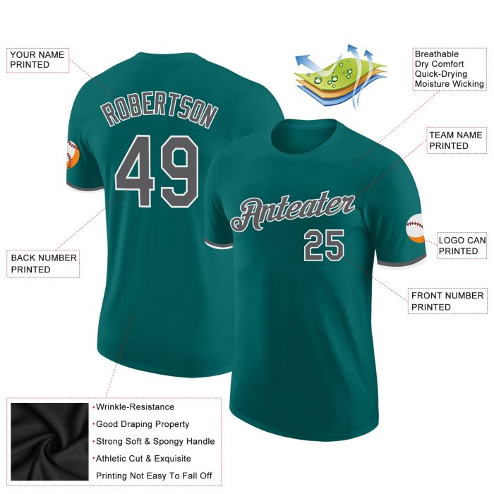 Custom Teal Gray-White Performance T-Shirt for Men and Women, Moisture-Wicking Activewear Custom Teal Steel Gray-White Performance - Image 2