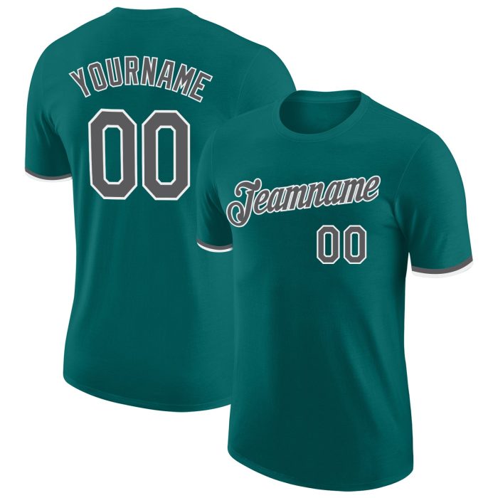 Custom Teal Gray-White Performance T-Shirt for Men and Women, Moisture-Wicking Activewear Custom Teal Steel Gray-White Performance - Image 1