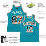 Teal Vintage USA Flag Authentic Basketball Jersey Cream Throwback Design Custom Teal Vintage USA Flag-Cream Authentic Throwback - Image 2