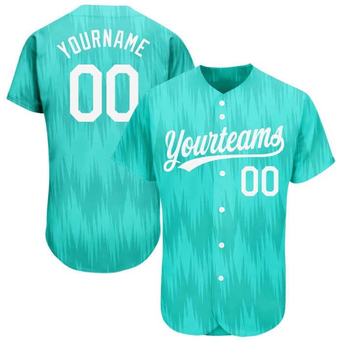 Teal and White 3D Pattern Authentic Baseball Jersey - Custom Design Custom Teal White 3D Pattern Design Authentic Baseball - Image 1