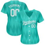 Teal and White 3D Pattern Authentic Baseball Jersey - Custom Design Custom Teal White 3D Pattern Design Authentic Baseball - Image 2