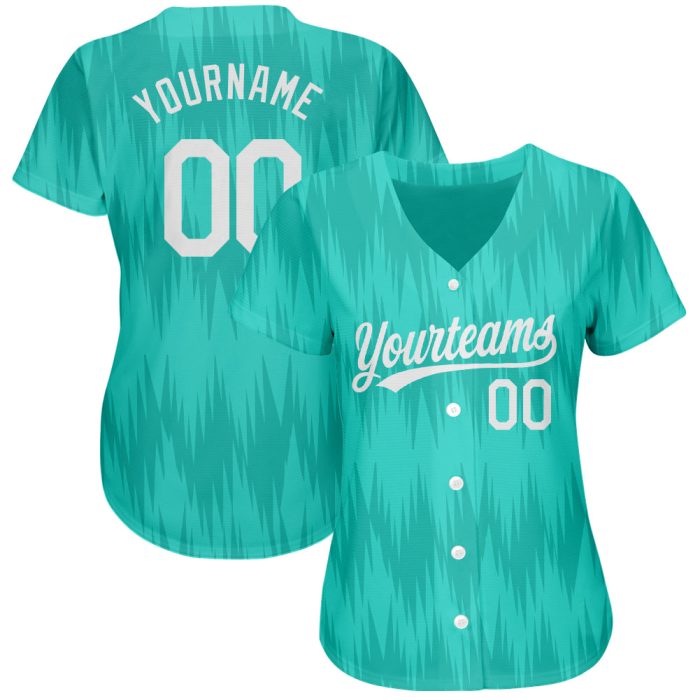 Teal and White 3D Pattern Authentic Baseball Jersey - Custom Design Custom Teal White 3D Pattern Design Authentic Baseball - Image 2