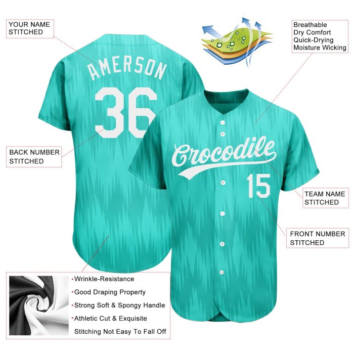 Teal and White 3D Pattern Authentic Baseball Jersey - Custom Design Custom Teal White 3D Pattern Design Authentic Baseball - Image 3