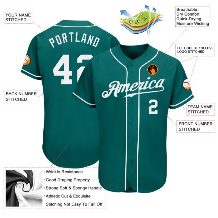 Teal White Authentic Baseball Jersey Custom Style 8558 - Personalized Sports Apparel Custom Teal White Authentic Baseball - Image 3