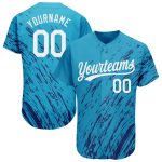 Custom Teal Black White 3D Pattern Authentic Baseball Jersey Custom Teal White-Black 3D Pattern Design Authentic Baseball