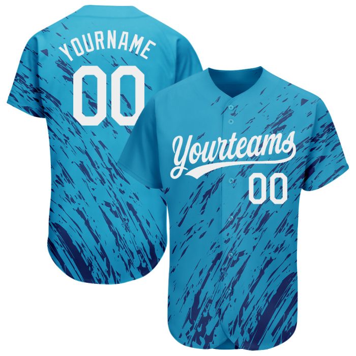 Custom Teal Black White 3D Pattern Authentic Baseball Jersey Custom Teal White-Black 3D Pattern Design Authentic Baseball - Image 1