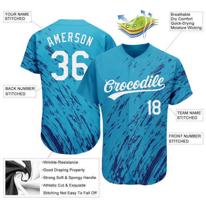 Custom Teal Black White 3D Pattern Authentic Baseball Jersey Custom Teal White-Black 3D Pattern Design Authentic Baseball - Image 3