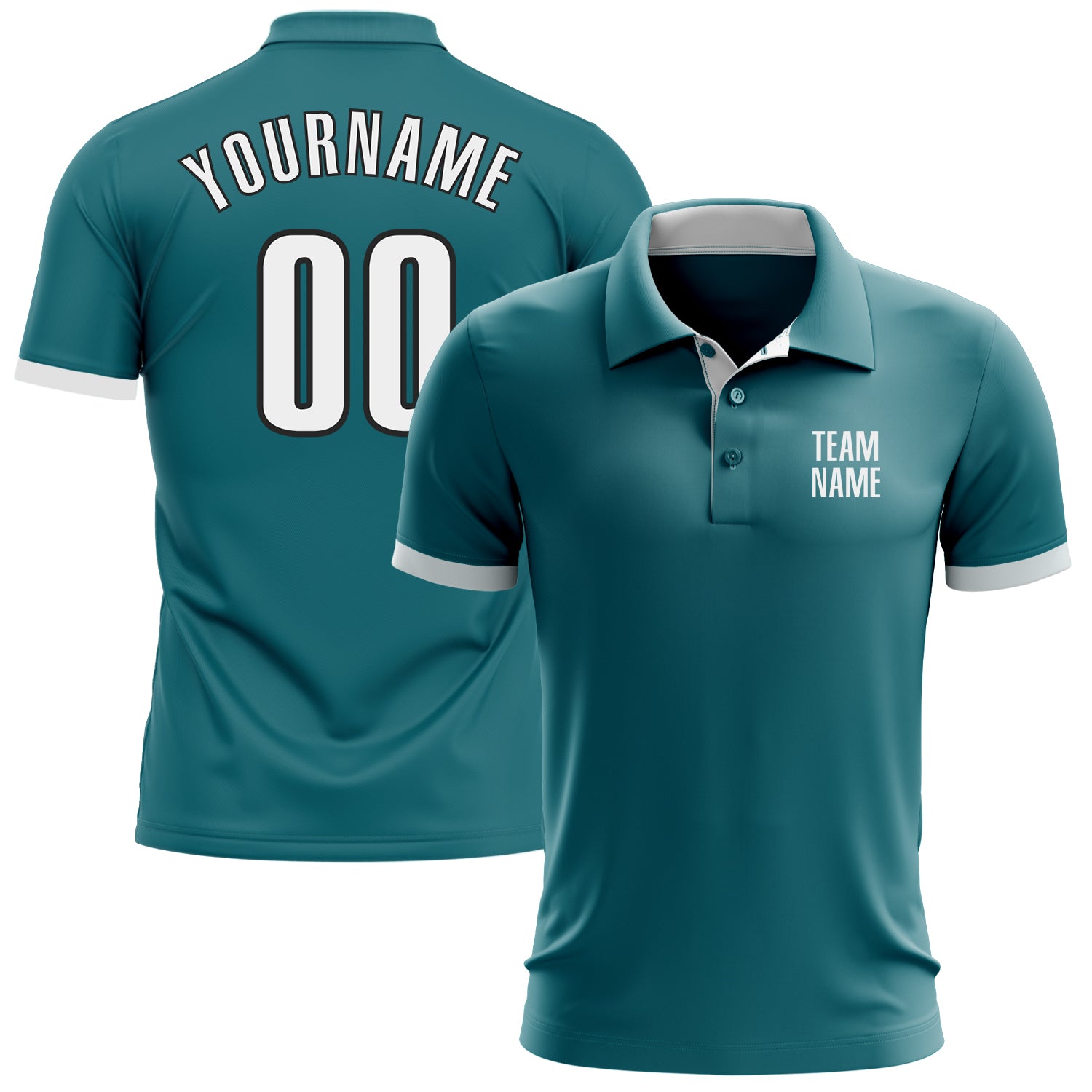 Teal Performance Golf Polo Shirt with White and Black Accents - Custom Fit Custom Teal White-Black Performance Golf Polo