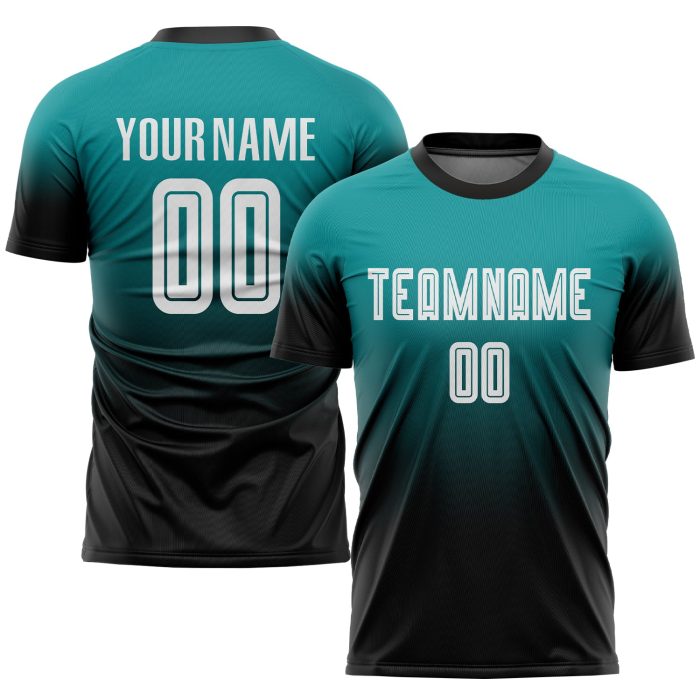 Teal Black White Sublimation Soccer Jersey Fashion Uniform Custom Design Custom Teal White-Black Sublimation Fade Fashion - Image 1
