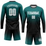 Custom Teal Black White Fade Soccer Jersey Long Sleeve Fashion Uniform Custom Teal White-Black Sublimation Long Sleeve Fade - Image 2