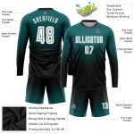 Custom Teal Black White Fade Soccer Jersey Long Sleeve Fashion Uniform Custom Teal White-Black Sublimation Long Sleeve Fade - Image 3