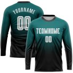 Custom Teal Black White Fade Soccer Jersey Long Sleeve Fashion Uniform Custom Teal White-Black Sublimation Long Sleeve Fade