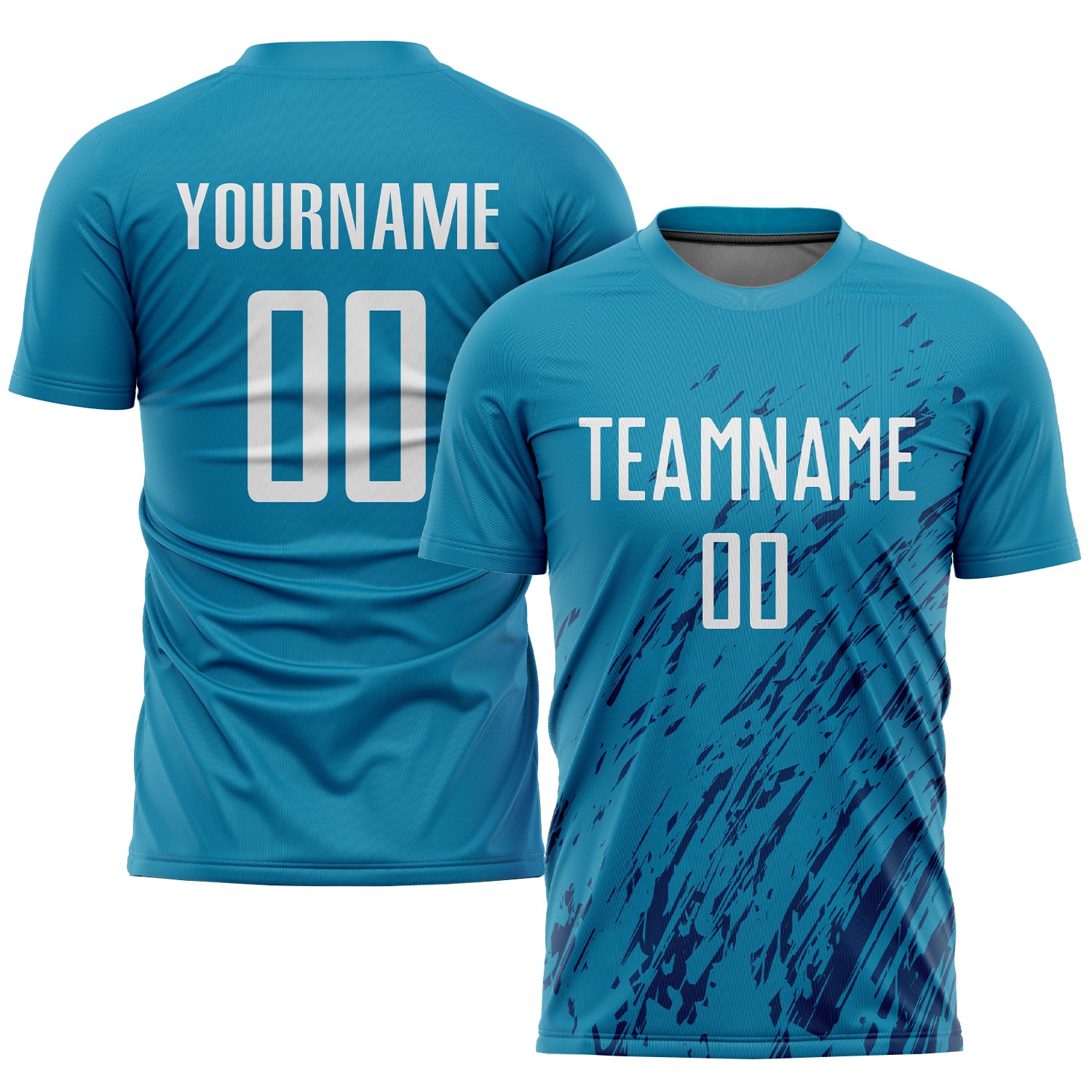 Custom Teal Sublimation Soccer Jersey - White and Black Design, Style 5917 Custom Teal White-Black Sublimation Soccer Uniform