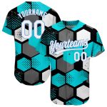 Teal White Light Blue 3D Pattern Design Baseball Jersey - Custom Authentic Style Custom Teal White-Light Blue 3D Pattern