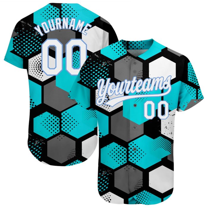 Teal White Light Blue 3D Pattern Design Baseball Jersey - Custom Authentic Style Custom Teal White-Light Blue 3D Pattern - Image 1