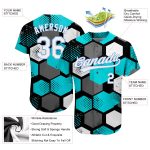Teal White Light Blue 3D Pattern Design Baseball Jersey - Custom Authentic Style Custom Teal White-Light Blue 3D Pattern - Image 3